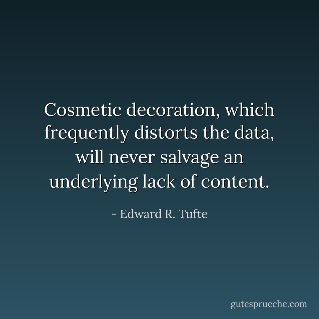 Cosmetic decoration, which frequently distorts the data, will never salvage an underlying lack of content. - Edward R. Tufte