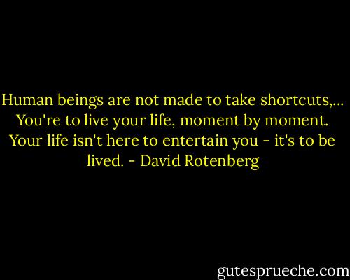 Human beings are not made to take shortcuts,... You're to live your life, moment by moment. Your life isn't here to entertain you - it's to be lived. - David Rotenberg