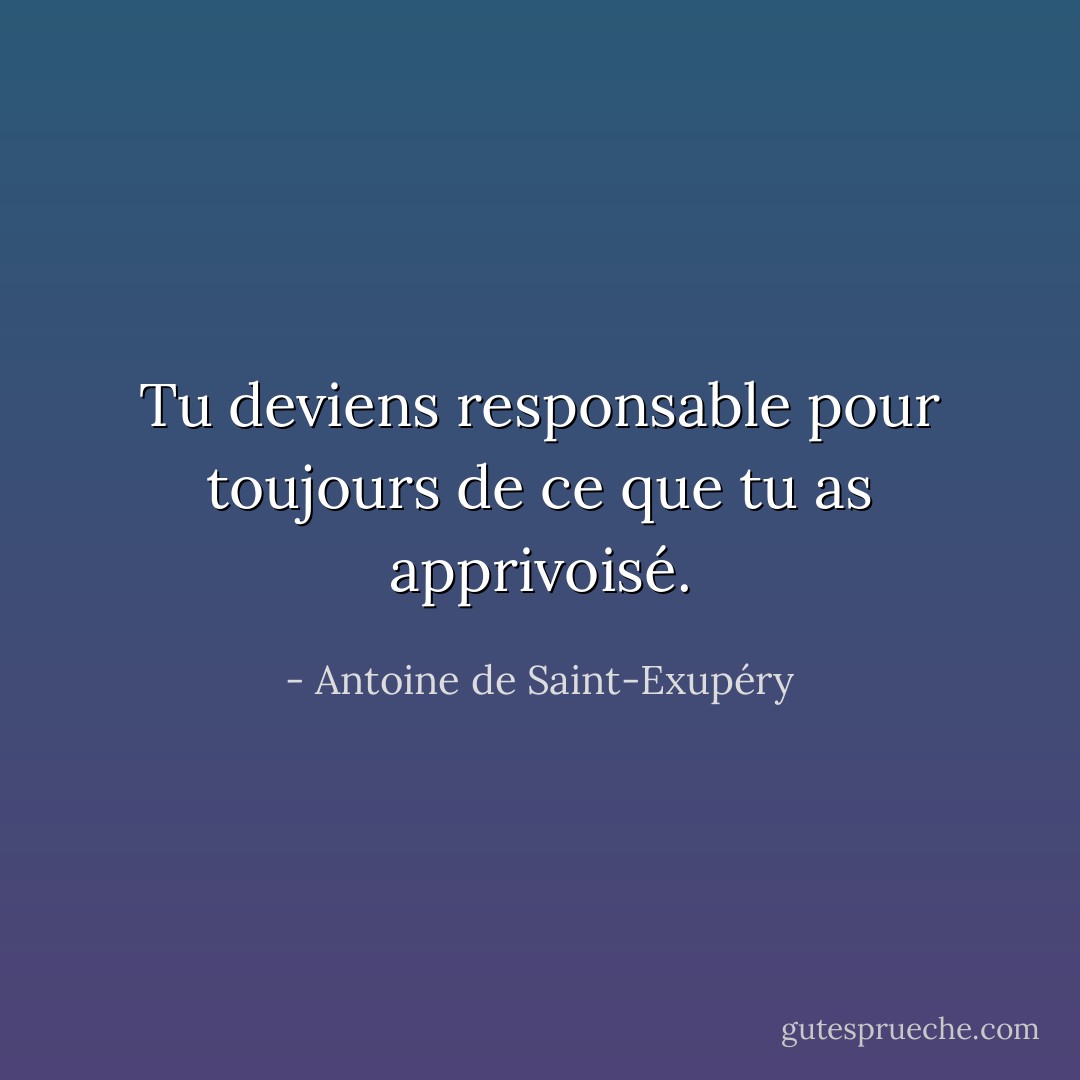 Tu deviens responsable pour toujours de ce que tu as apprivoisé. - Antoine de Saint-Exupéry