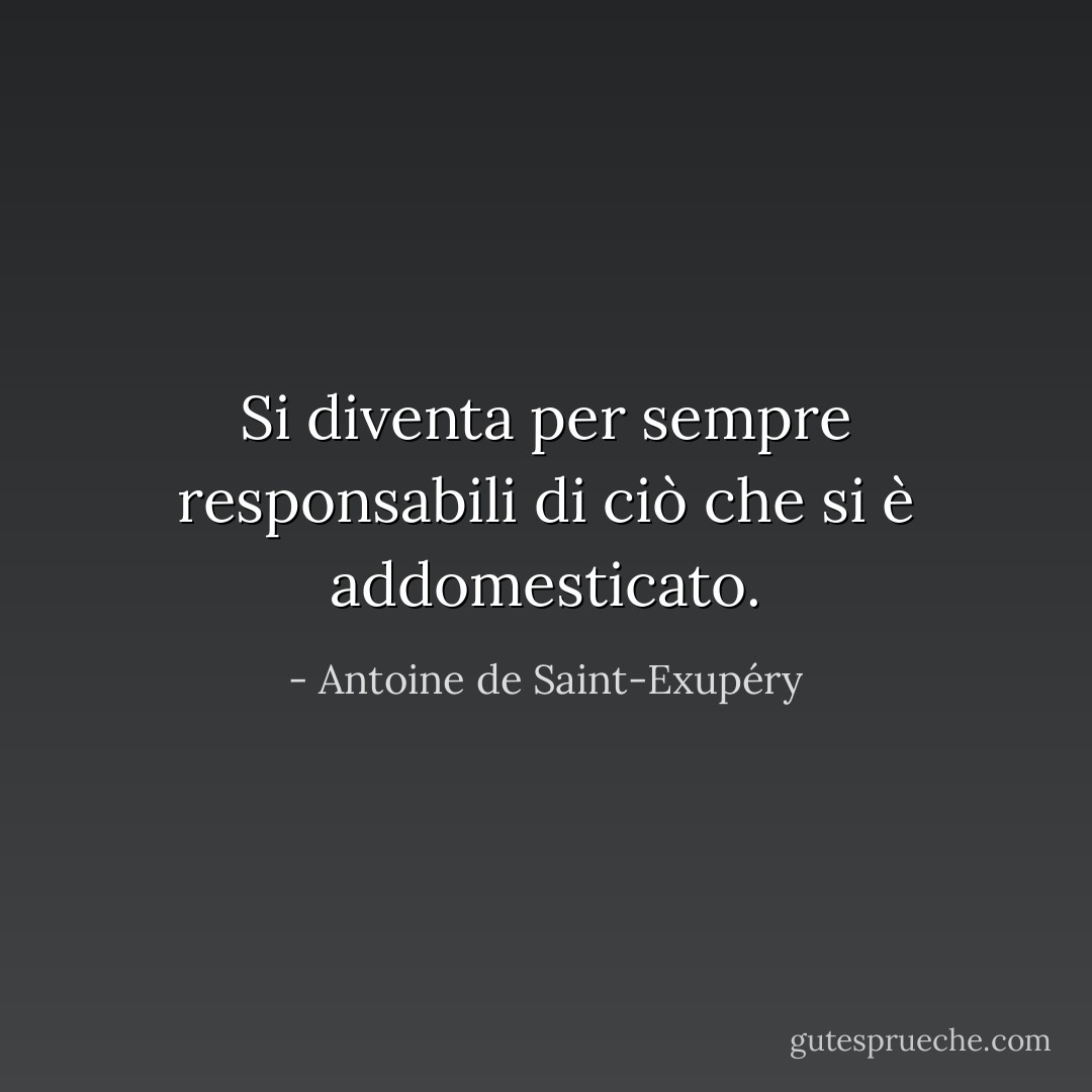 Si diventa per sempre responsabili di ciò che si è addomesticato. - Antoine de Saint-Exupéry