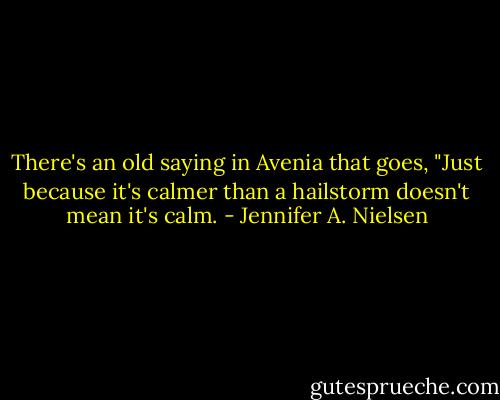 There's an old saying in Avenia that goes, "Just because it's calmer than a hailstorm doesn't mean it's calm. - Jennifer A. Nielsen