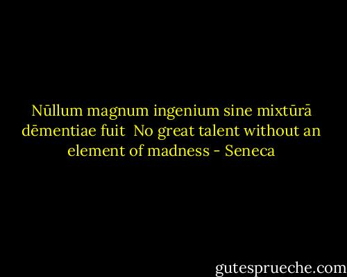 Nūllum magnum ingenium sine mixtūrā dēmentiae fuit<br /><br />No great talent without an element of madness - Seneca