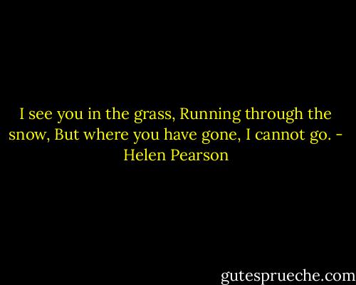 I see you in the grass,<br />Running through the snow,<br />But where you have gone,<br />I cannot go. - Helen Pearson