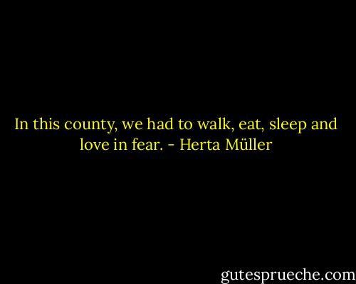 In this county, we had to walk, eat, sleep and love in fear. - Herta Müller