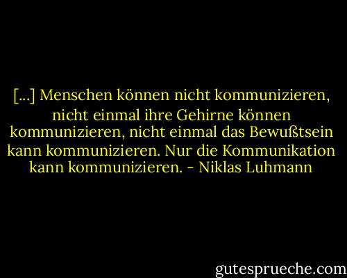 [...] Menschen können nicht kommunizieren, nicht einmal ihre Gehirne können kommunizieren, nicht einmal das Bewußtsein kann kommunizieren. Nur die Kommunikation kann kommunizieren. - Niklas Luhmann