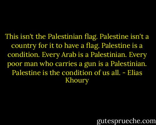 This isn't the Palestinian flag. Palestine isn't a country for it to have a flag. Palestine is a condition. Every Arab is a Palestinian. Every poor man who carries a gun is a Palestinian. Palestine is the condition of us all. - Elias Khoury