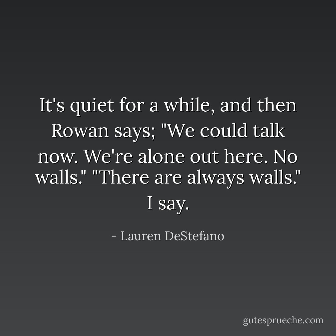 It's quiet for a while, and then Rowan says; "We could talk now. We're alone out here. No walls."<br />"There are always walls." I say. - Lauren DeStefano