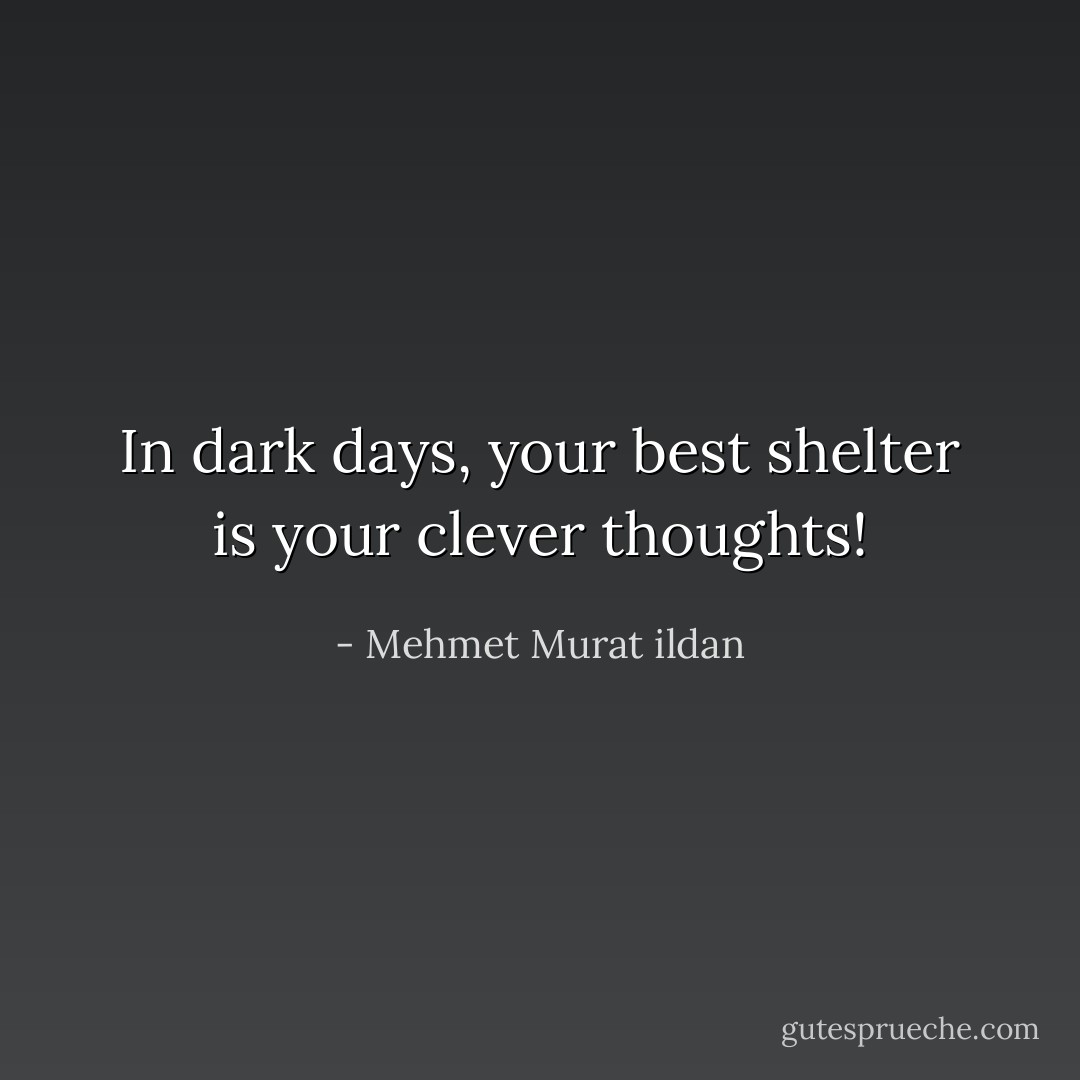 In dark days, your best shelter is your clever thoughts! - Mehmet Murat ildan
