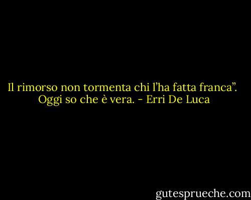 Il rimorso non tormenta chi l’ha fatta franca”. <br />Oggi so che è vera. - Erri De Luca