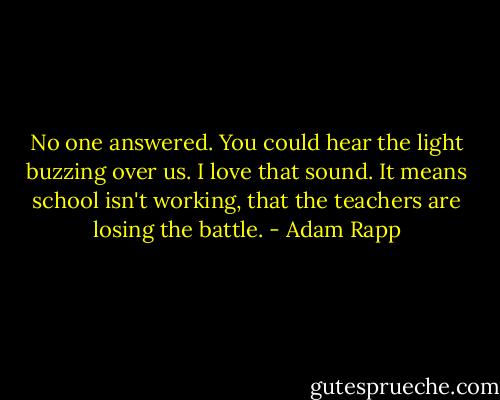 No one answered. You could hear the light buzzing over us. I love that sound. It means school isn't working, that the teachers are losing the battle. - Adam Rapp