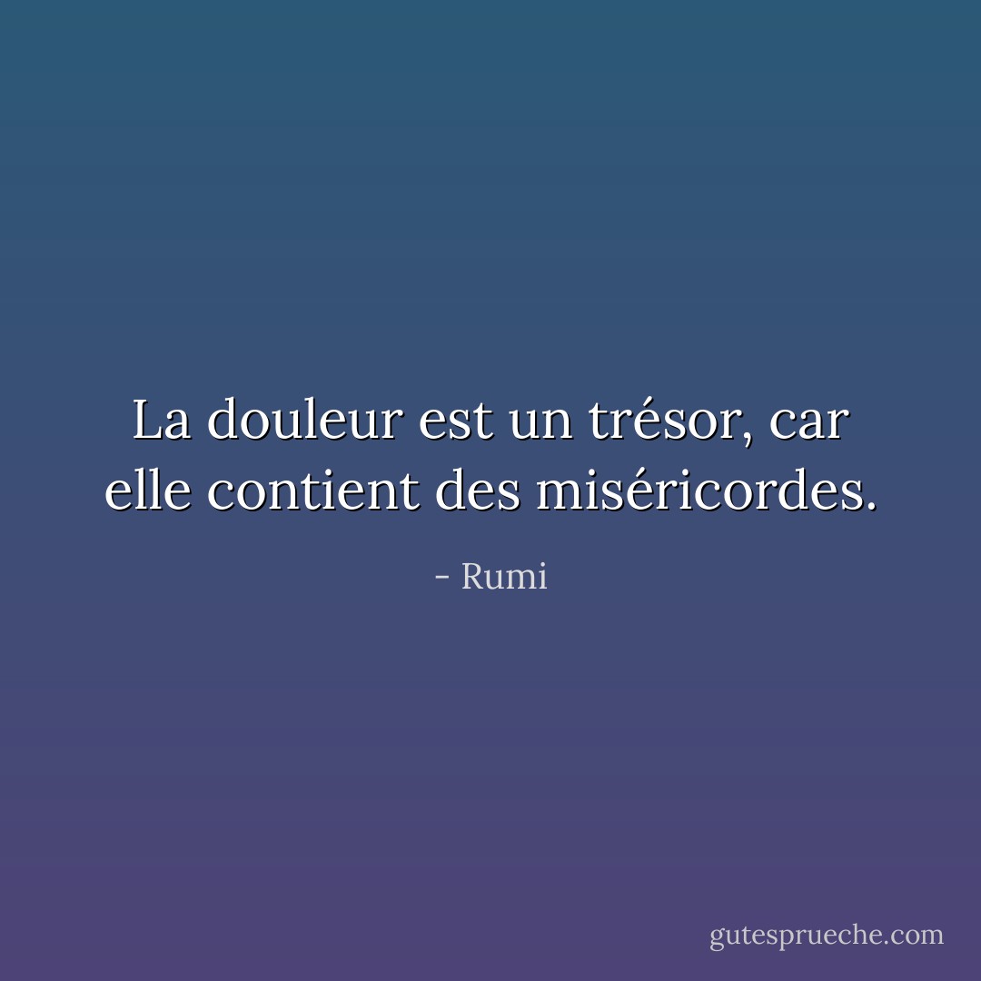 La douleur est un trésor, car elle contient des miséricordes. - Rumi