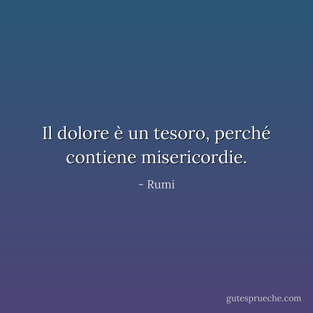 Il dolore è un tesoro, perché contiene misericordie. - Rumi