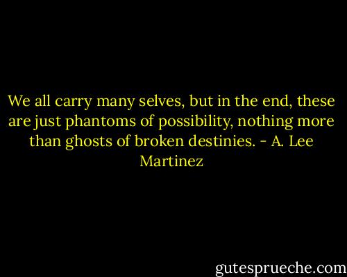 We all carry many selves, but in the end, these are just phantoms of possibility, nothing more than ghosts of broken destinies. - A. Lee Martinez