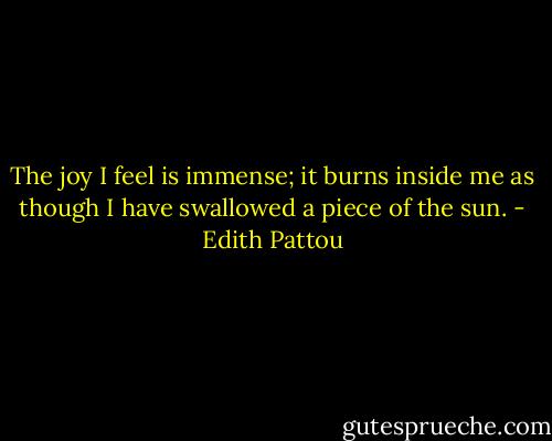 The joy I feel is immense; it burns inside me as though I have swallowed a piece of the sun. - Edith Pattou