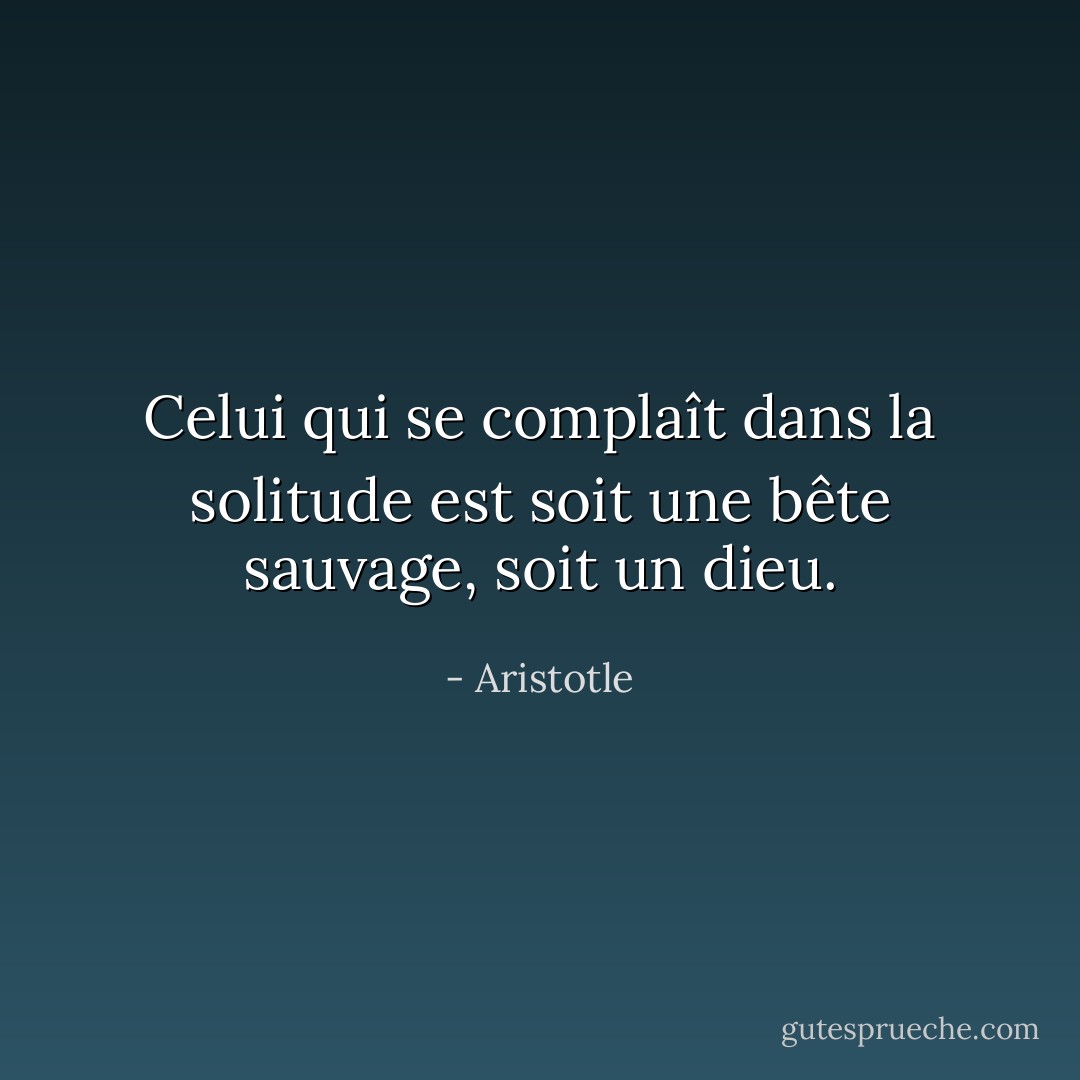 Celui qui se complaît dans la solitude est soit une bête sauvage, soit un dieu. - Aristotle