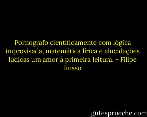 Pornografo cientificamente com lógica improvisada, matemática lírica e elucidações lúdicas um amor à primeira leitura. - Filipe Russo