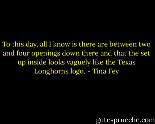 To this day, all I know is there are between two and four openings down there and that the set up inside looks vaguely like the Texas Longhorns logo. - Tina Fey