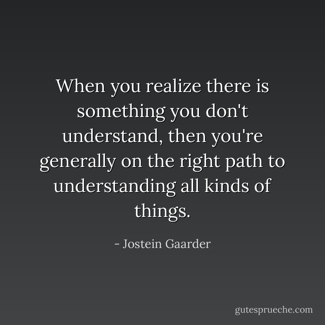 When you realize there is something you don't understand, then you're generally on the right path to understanding all kinds of things. - Jostein Gaarder