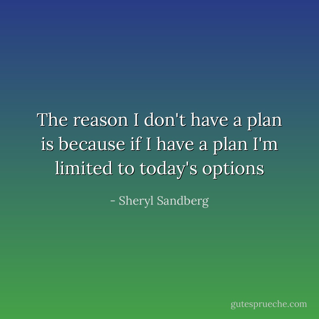 The reason I don't have a plan is because if I have a plan I'm limited to today's options - Sheryl Sandberg
