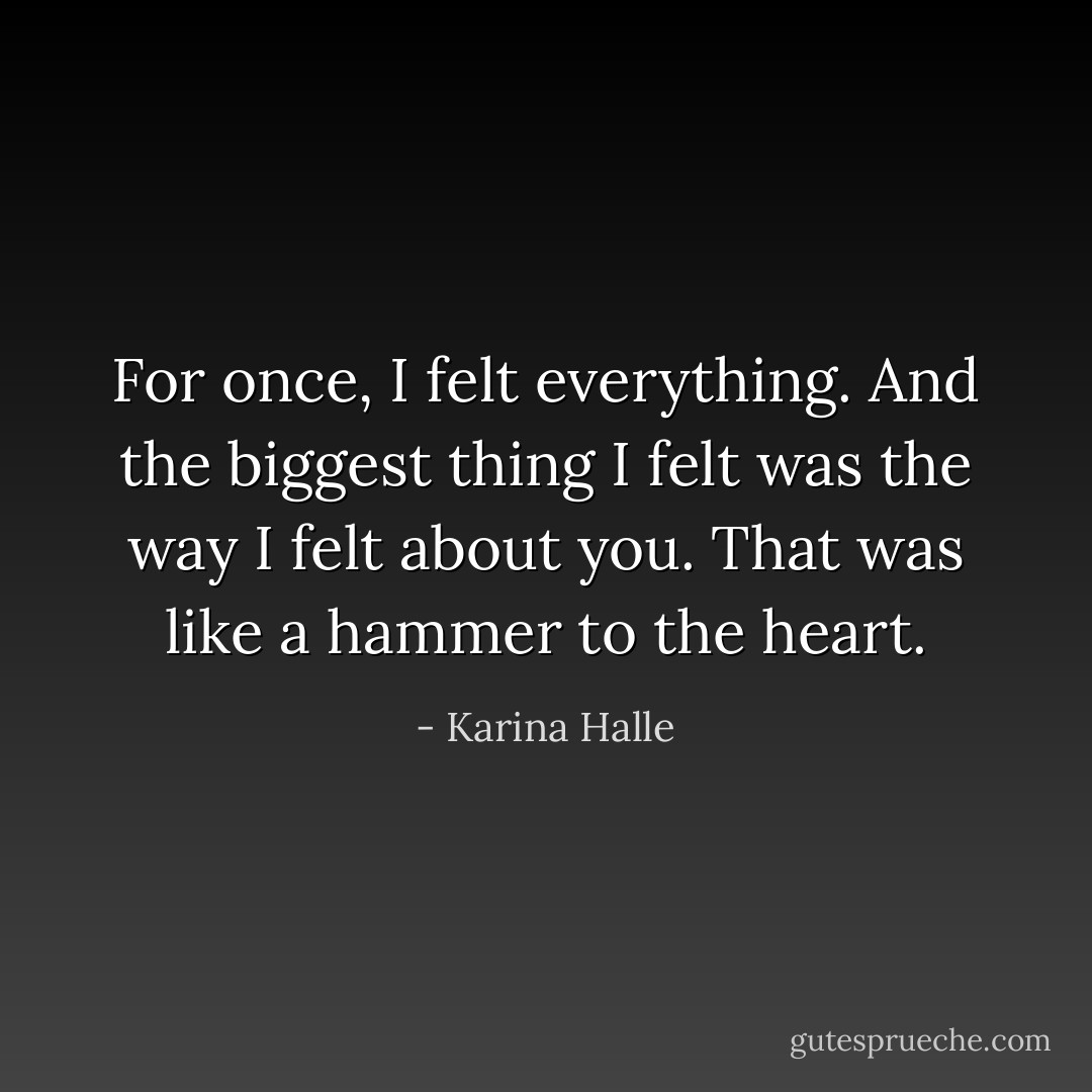 For once, I felt everything. And the biggest thing I felt was the way I felt about you. That was like a hammer to the heart. - Karina Halle