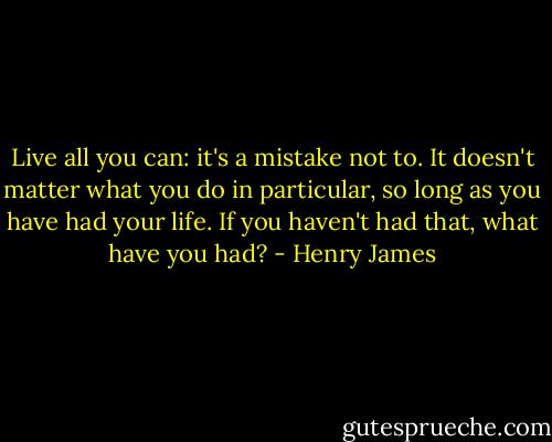 Live all you can: it's a mistake not to. It doesn't matter what you do in particular, so long as you have had your life. If you haven't had that, what have you had? - Henry James