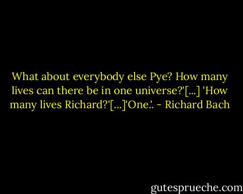 What about everybody else Pye? How many lives can there be in one universe?'[...] 'How many lives Richard?'[...]'One.'. - Richard Bach