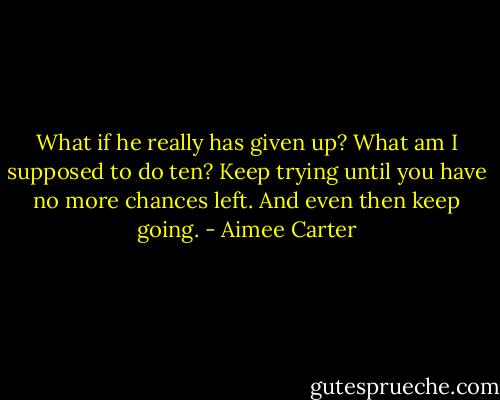 What if he really has given up? What am I supposed to do ten?<br />Keep trying until you have no more chances left. And even then keep going. - Aimee Carter