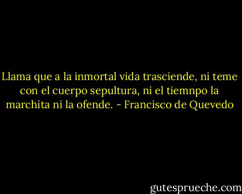 Llama que a la inmortal vida trasciende,<br />ni teme con el cuerpo sepultura,<br />ni el tiemnpo la marchita ni la ofende. - Francisco de Quevedo