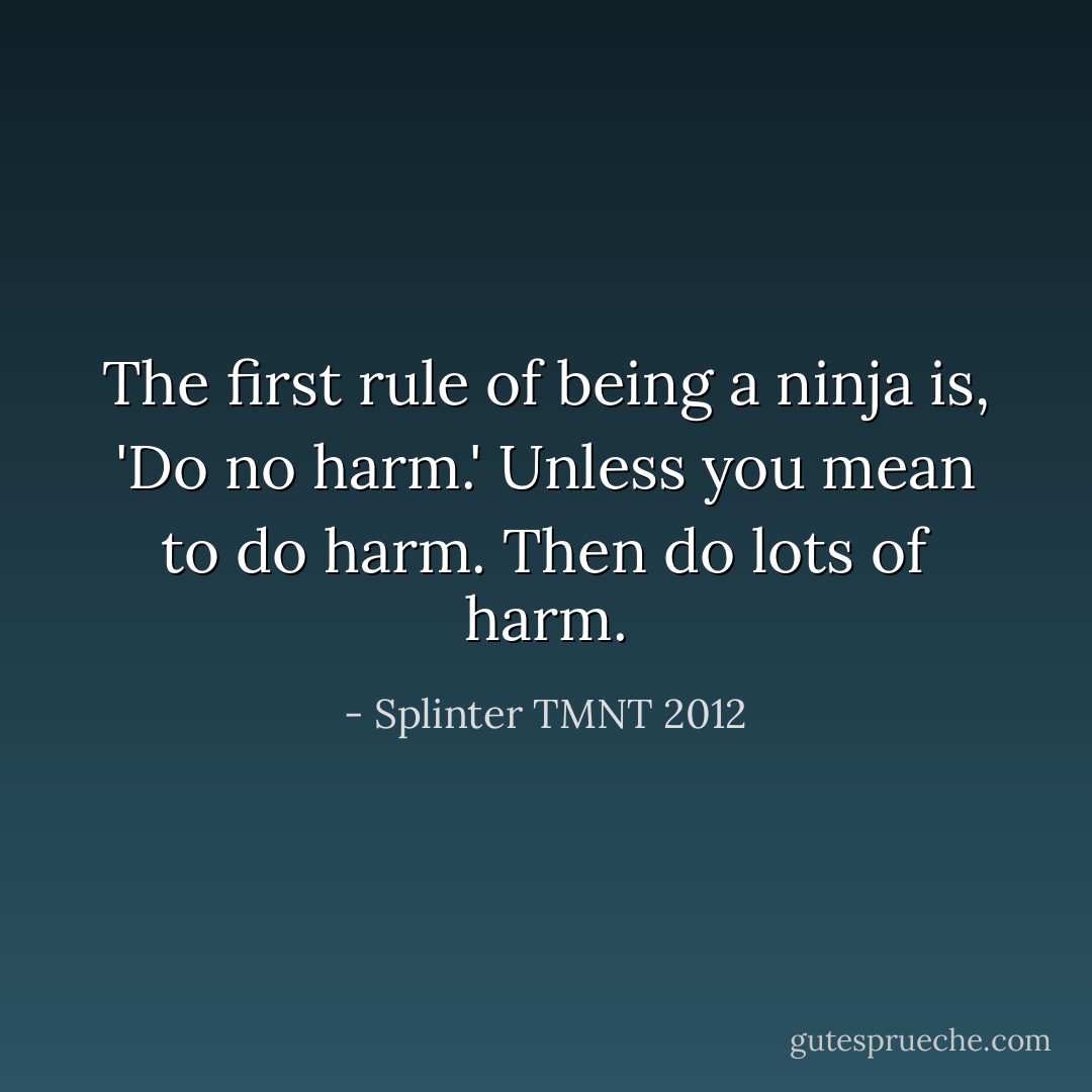 The first rule of being a ninja is, 'Do no harm.' Unless you mean to do harm. Then do lots of harm. - Splinter TMNT 2012