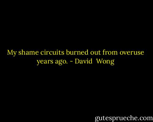 My shame circuits burned out from overuse years ago. - David  Wong