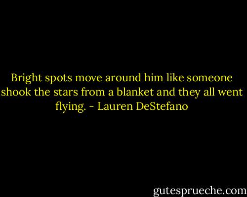 Bright spots move around him like someone shook the stars from a blanket and they all went flying. - Lauren DeStefano