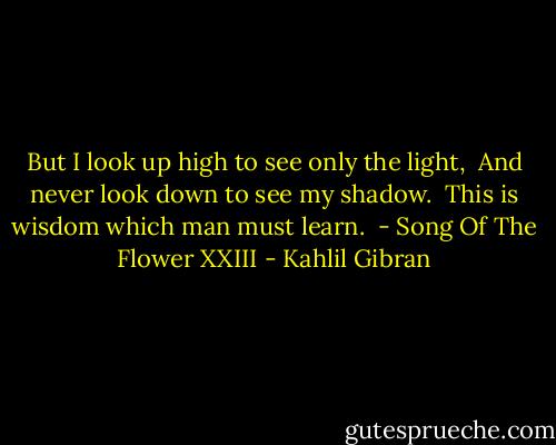 But I look up high to see only the light, <br />And never look down to see my shadow. <br />This is wisdom which man must learn.<br /><br />- Song Of The Flower XXIII - Kahlil Gibran