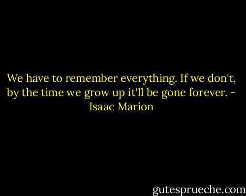We have to remember everything. If we don't, by the time we grow up it'll be gone forever. - Isaac Marion