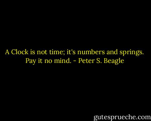 A Clock is not time; it's numbers and springs. Pay it no mind. - Peter S. Beagle