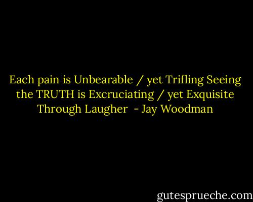 Each pain is Unbearable / yet Trifling<br />Seeing the TRUTH is Excruciating / yet Exquisite<br />Through Laugher  - Jay Woodman
