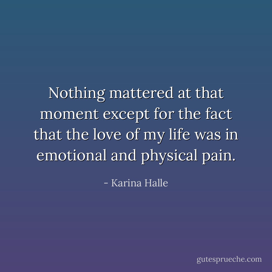 Nothing mattered at that moment except for the fact that the love of my life was in emotional and physical pain. - Karina Halle