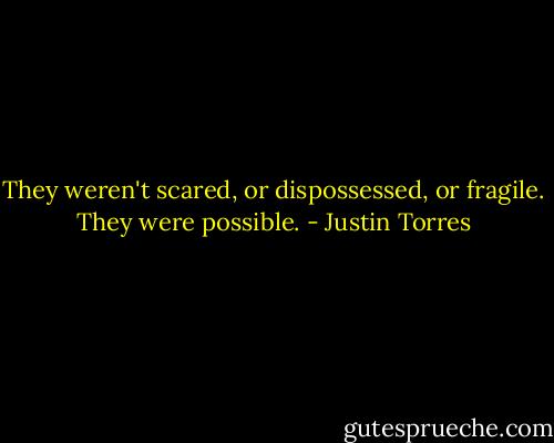 They weren't scared, or dispossessed, or fragile. They were possible. - Justin Torres