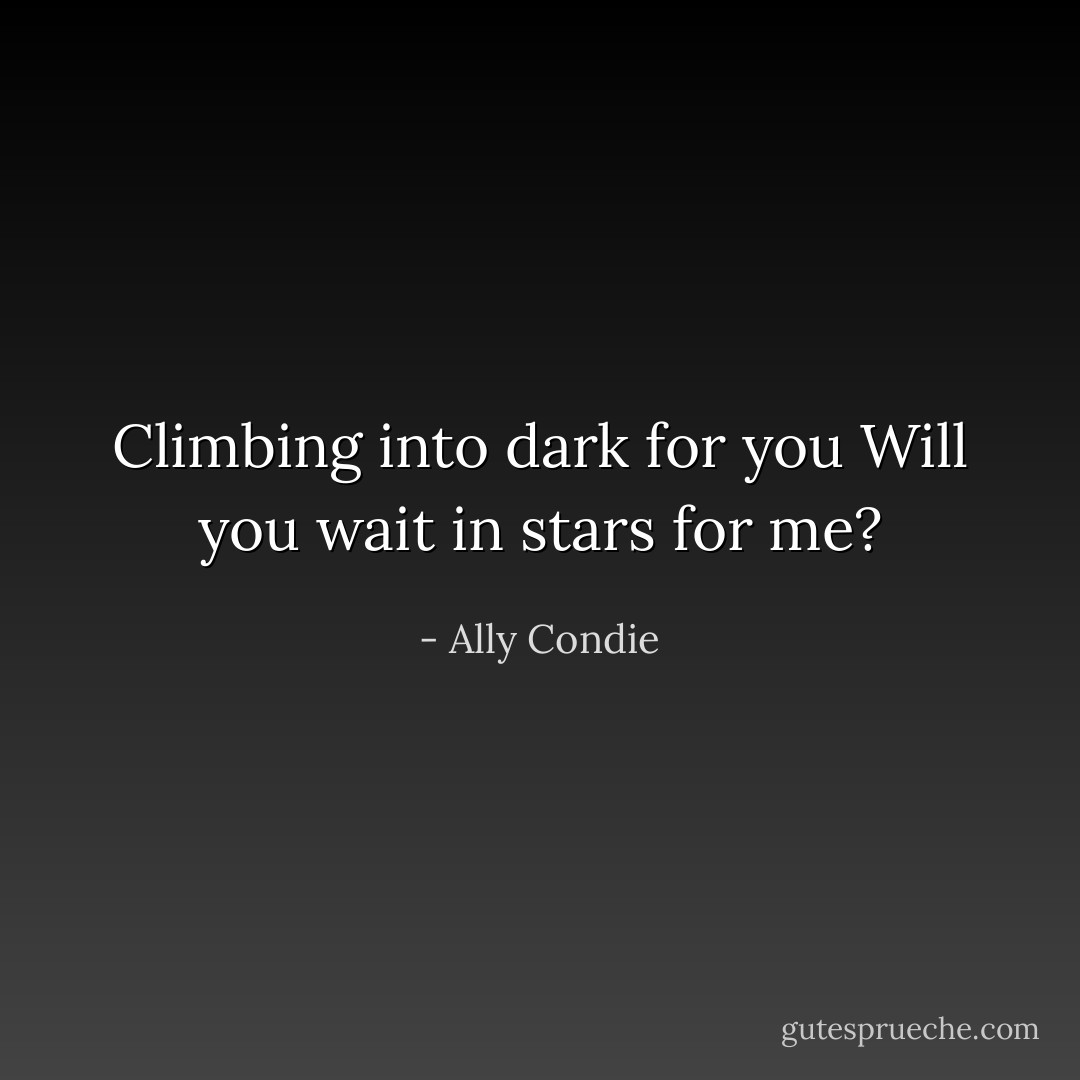 Climbing into dark for you<br />Will you wait in stars for me? - Ally Condie
