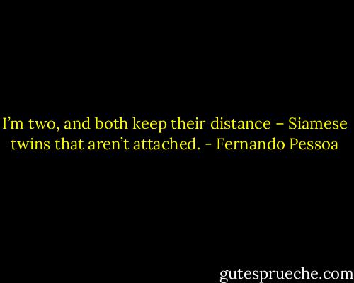 I’m two, and both keep their distance –<br />Siamese twins that aren’t attached. - Fernando Pessoa
