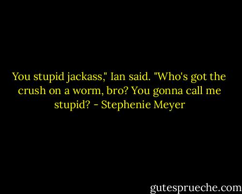 You stupid jackass," Ian said.<br />"Who's got the crush on a worm, bro? You gonna call me stupid? - Stephenie Meyer