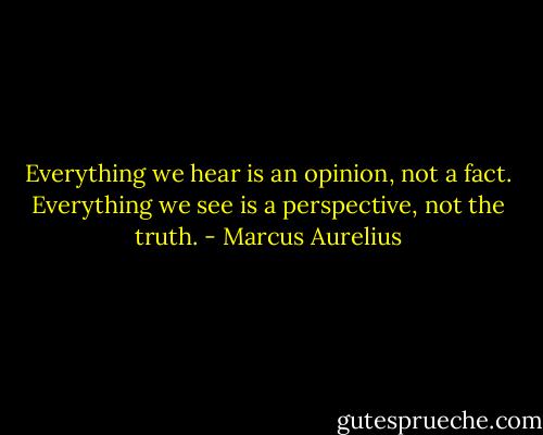 Everything we hear is an opinion, not a fact. Everything we see is a perspective, not the truth. - Marcus Aurelius