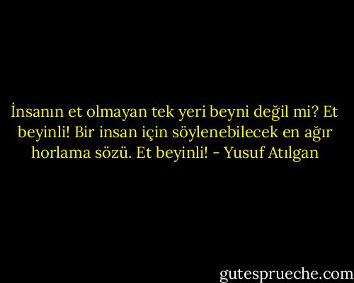İnsanın et olmayan tek yeri beyni değil mi? Et beyinli! Bir insan için söylenebilecek en ağır horlama sözü. Et beyinli! - Yusuf Atılgan