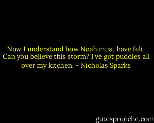 Now I understand how Noah must have felt. Can you believe this storm? I've got puddles all over my kitchen. - Nicholas Sparks
