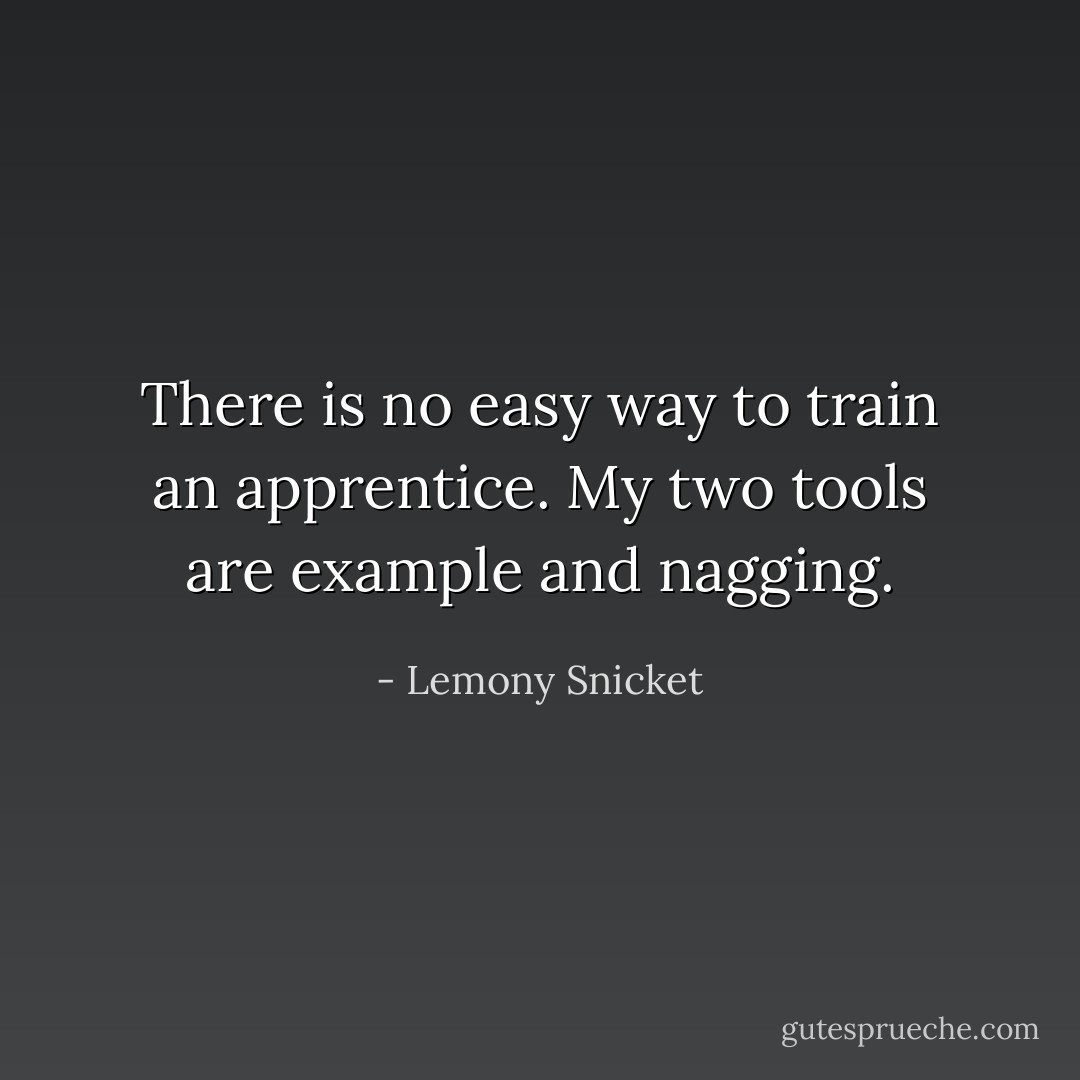 There is no easy way to train an apprentice. My two tools are example and nagging. - Lemony Snicket