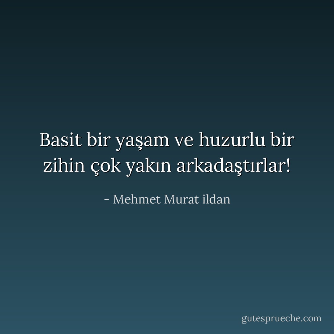 Basit bir yaşam ve huzurlu bir zihin çok yakın arkadaştırlar! - Mehmet Murat ildan