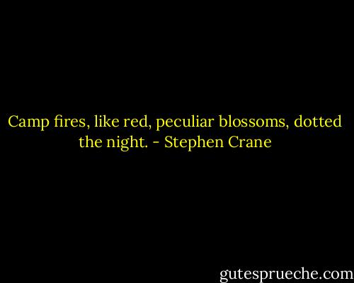 Camp fires, like red, peculiar blossoms, dotted the night. - Stephen Crane