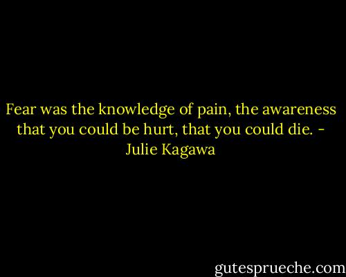 Fear was the knowledge of pain, the awareness that you could be hurt, that you could die. - Julie Kagawa