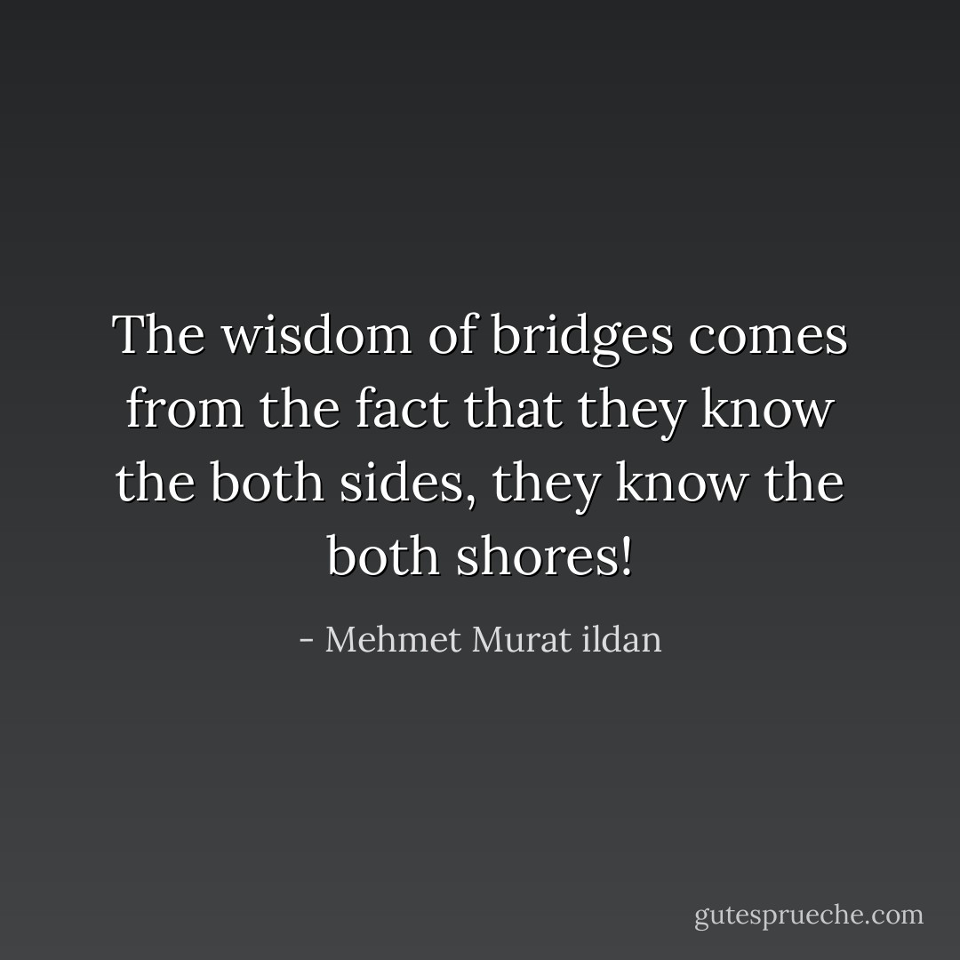 The wisdom of bridges comes from the fact that they know the both sides, they know the both shores! - Mehmet Murat ildan