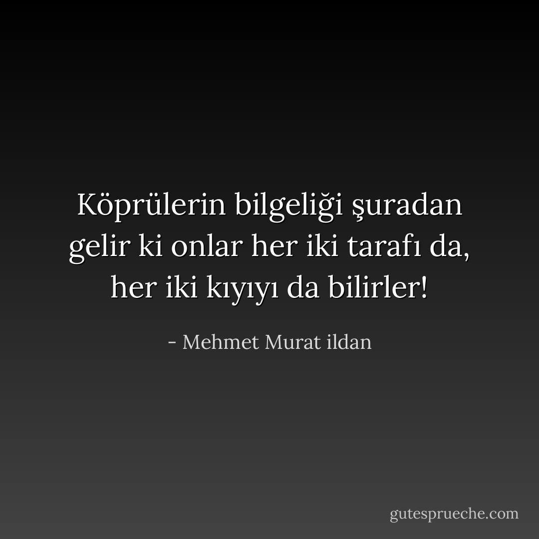 Köprülerin bilgeliği şuradan gelir ki onlar her iki tarafı da, her iki kıyıyı da bilirler! - Mehmet Murat ildan