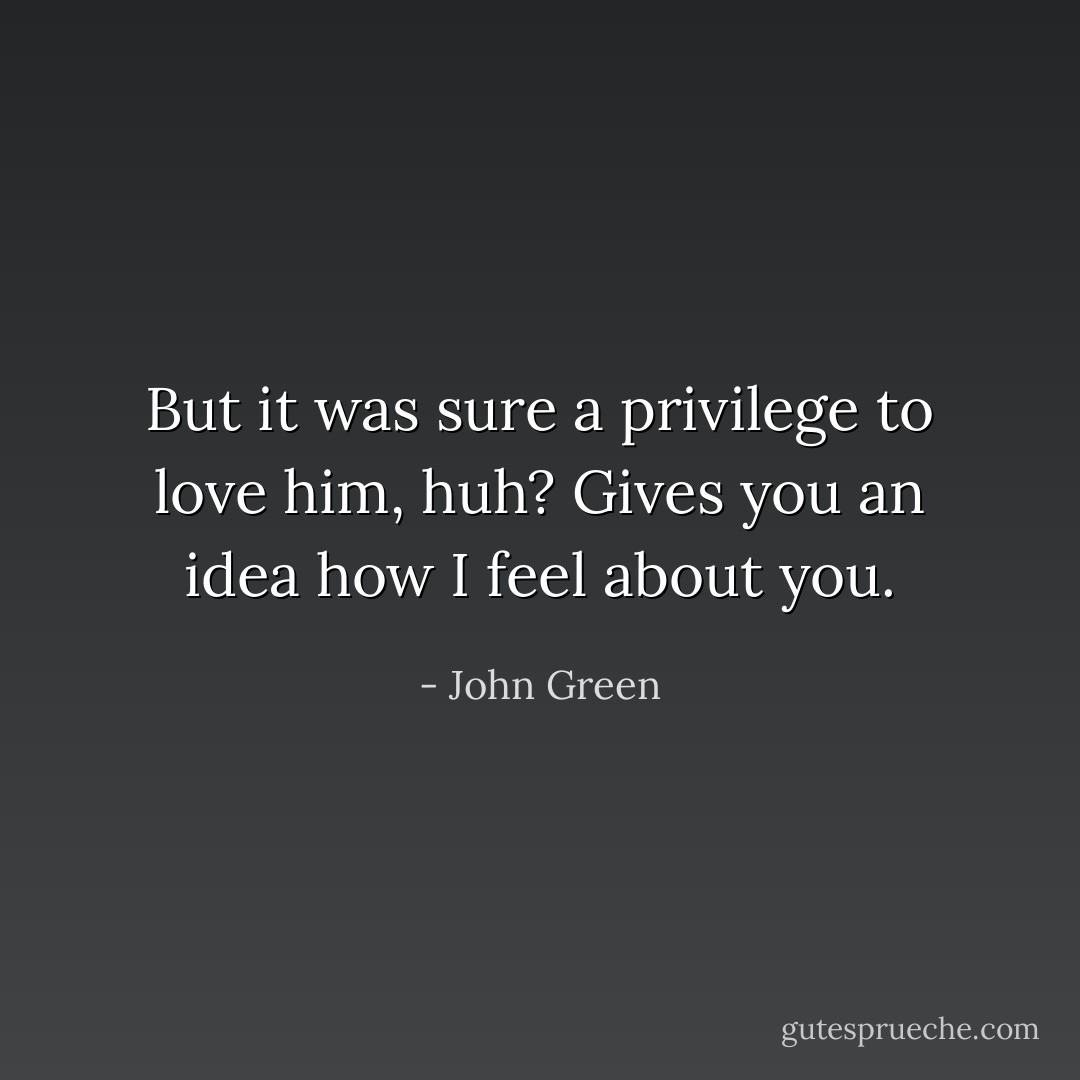But it was sure a privilege to love him, huh? Gives you an idea how I feel about you. - John Green